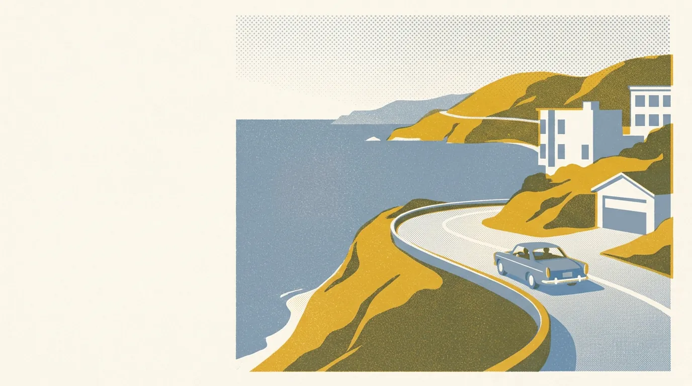 Illustration of scenic drives and garages in the Bay Area