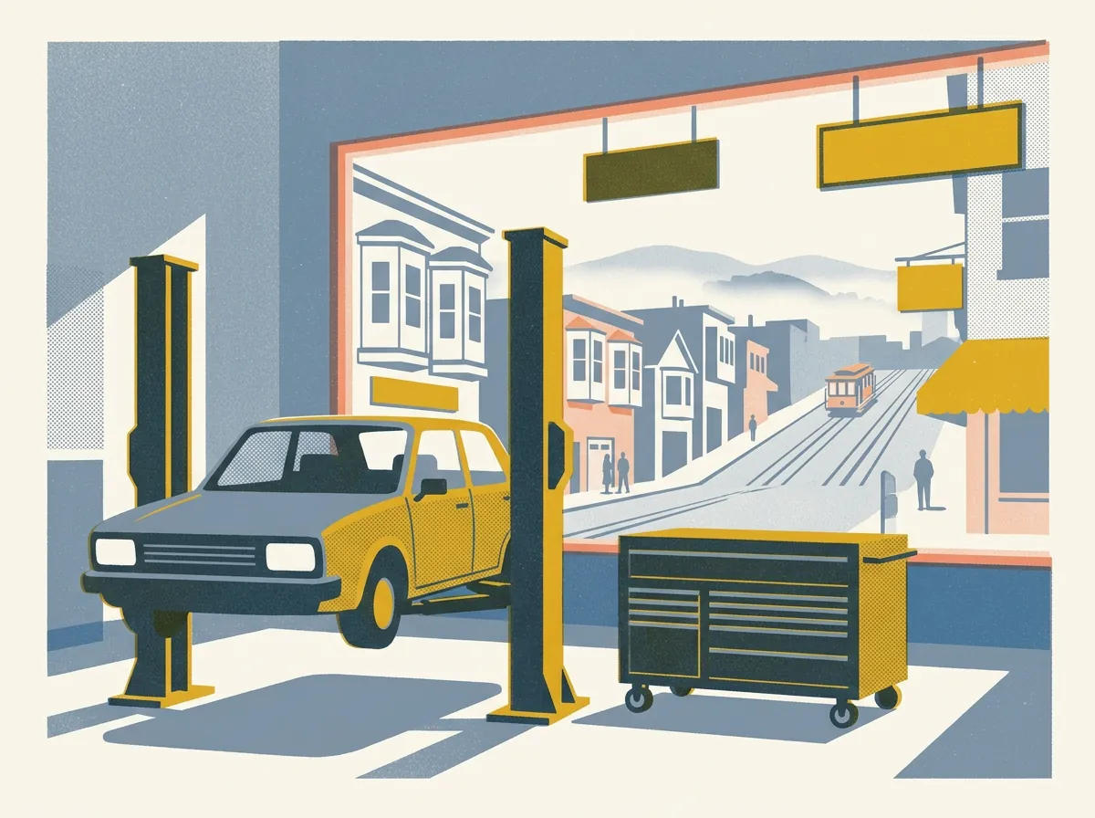 Illustration of auto repair shops in San Francisco