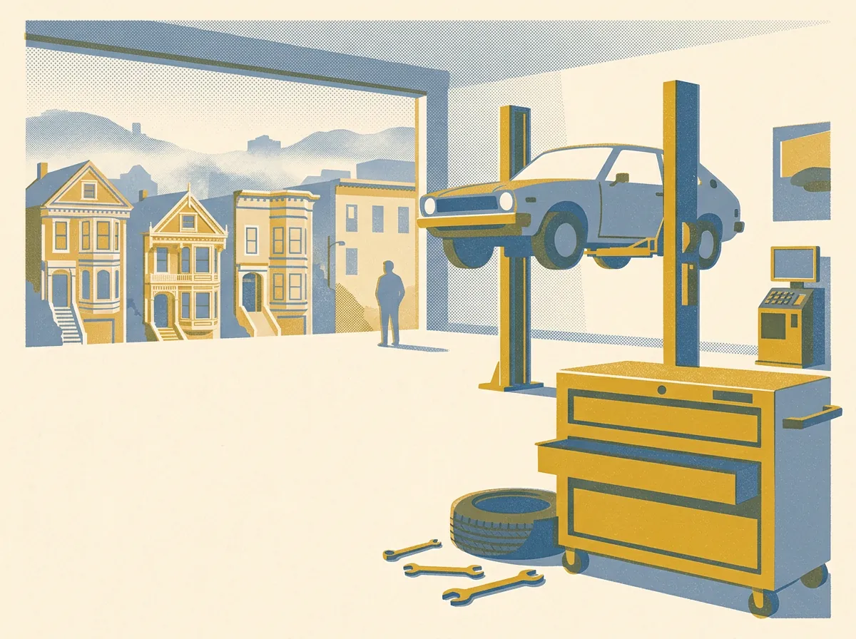 Illustration of auto repair shops in San Francisco